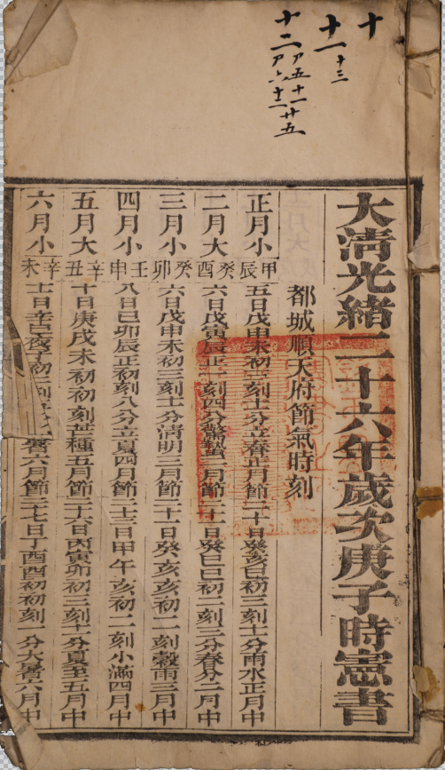 大清光緒二十六年歲次庚子時憲書